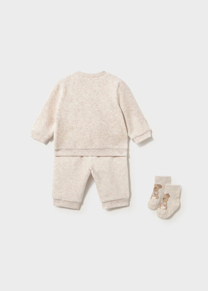 Mayoral 2pc Corduroy Tracksuit with Socks - Heathered Milk