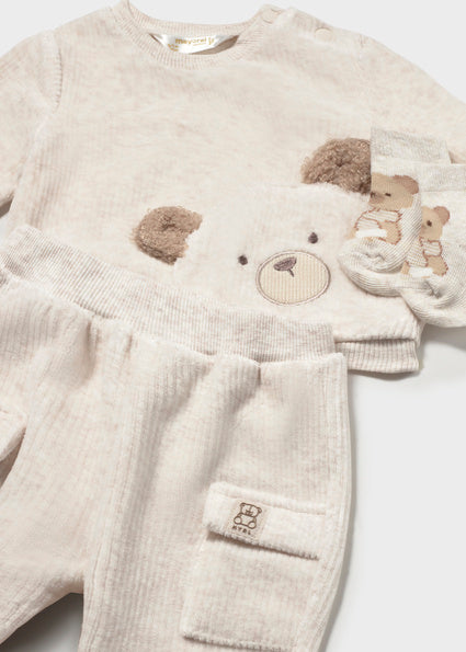 Mayoral 2pc Corduroy Tracksuit with Socks - Heathered Milk