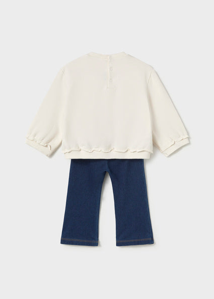 Mayoral Embroidered Sweater and Pants Set - Soy