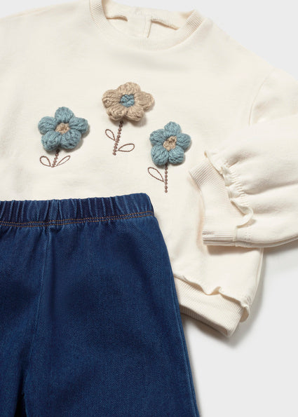 Mayoral Embroidered Sweater and Pants Set - Soy