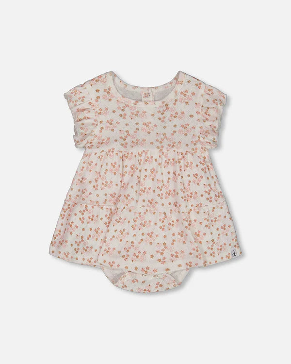 Deux Par Deux Jersey Pointelle Romper - Printed Pink Ditsy Flowers
