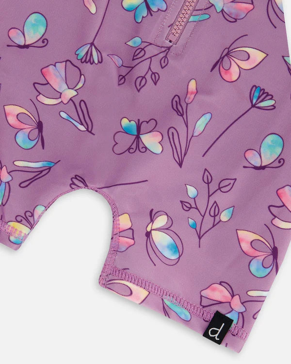 Deux Par Deux Long Sleeve One-Piece Rashguard - Multicoloured Butterflies