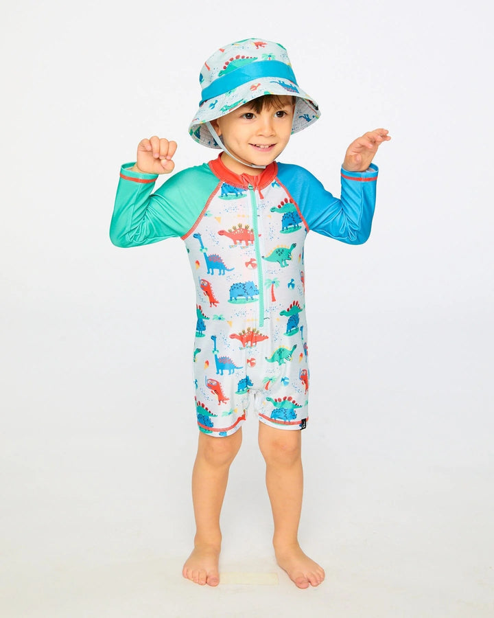 Deux Par Deux Long Sleeve One-Piece Rashguard - Baby Dinosaur