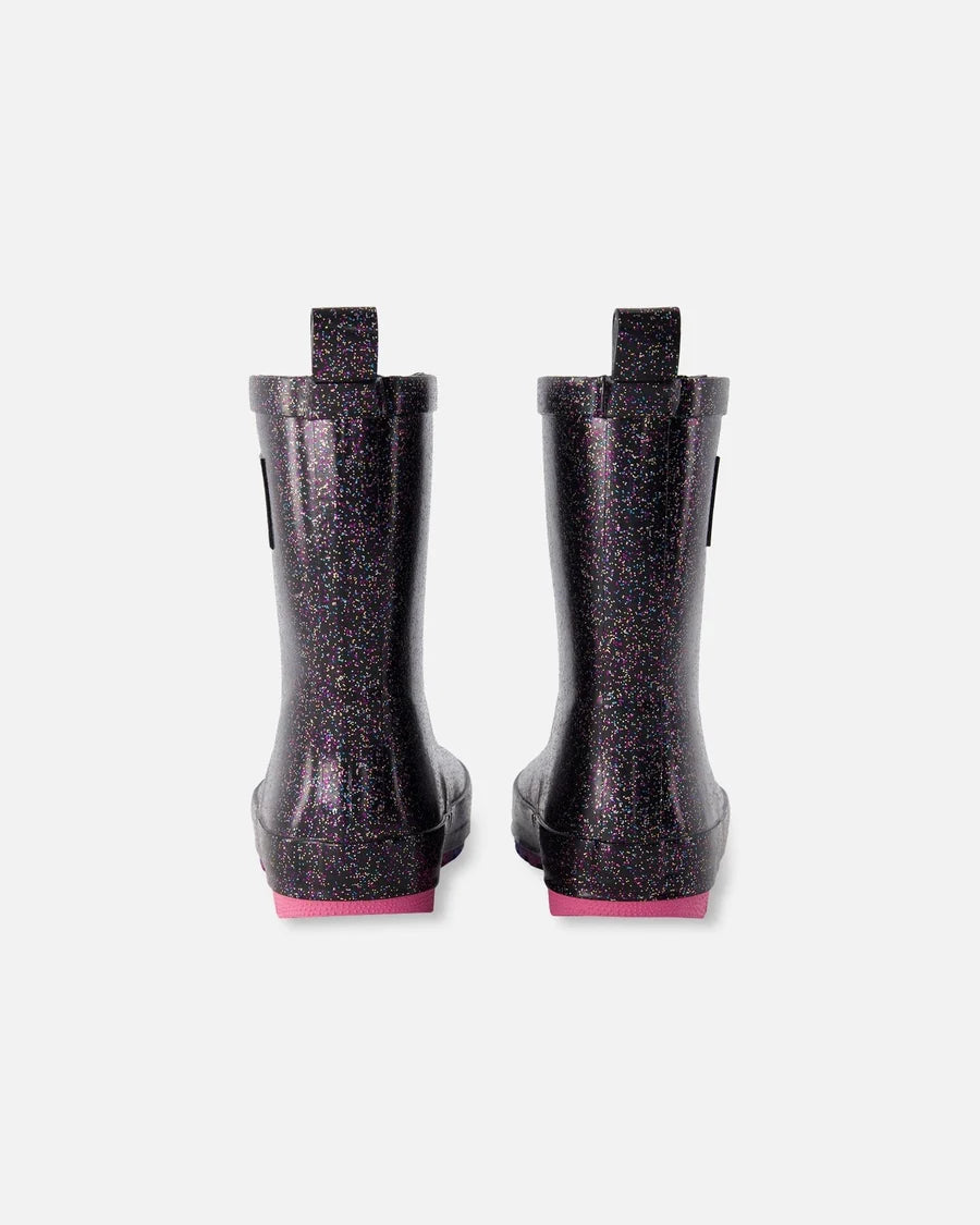 Deux Par Deux Rain Boots Natural Rubber - Black Glitter