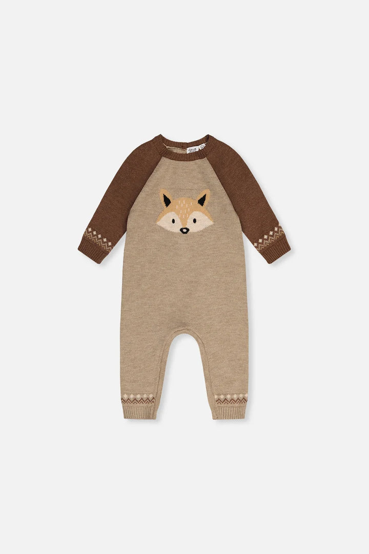 Deux Par Deux Knitted Intarsia Romper - Apple Cinnamon Fox