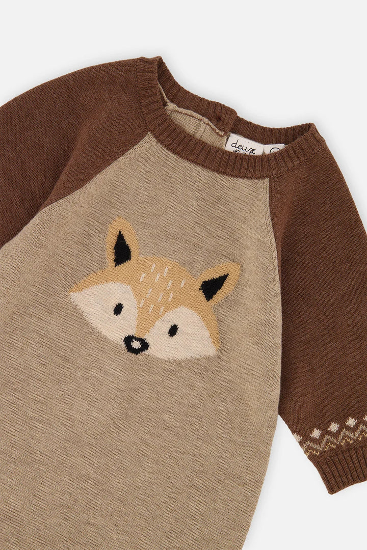 Deux Par Deux Knitted Intarsia Romper - Apple Cinnamon Fox