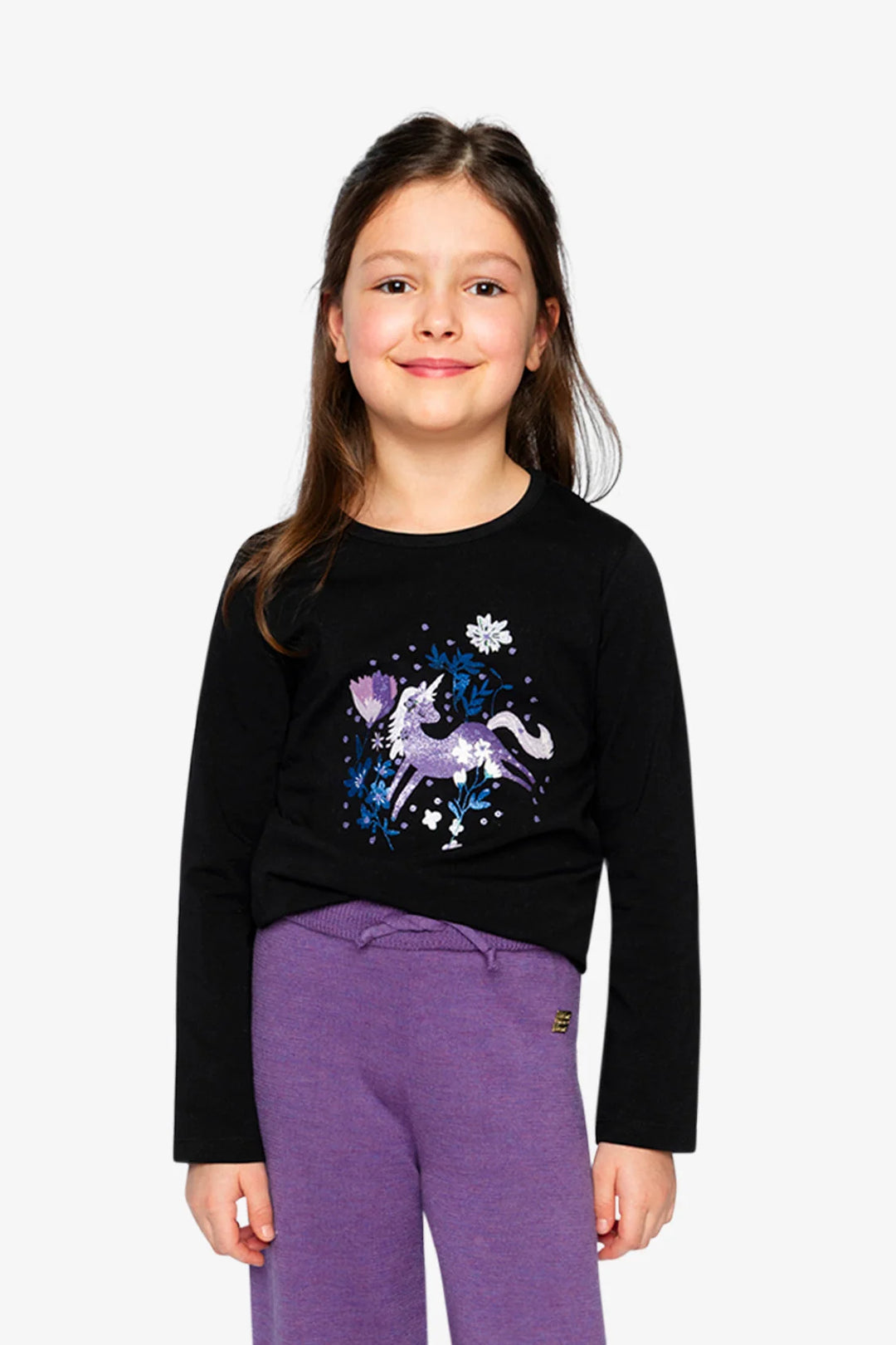 Deux Par Deux Organic Cotton Jersey T-Shirt Black And Mauve