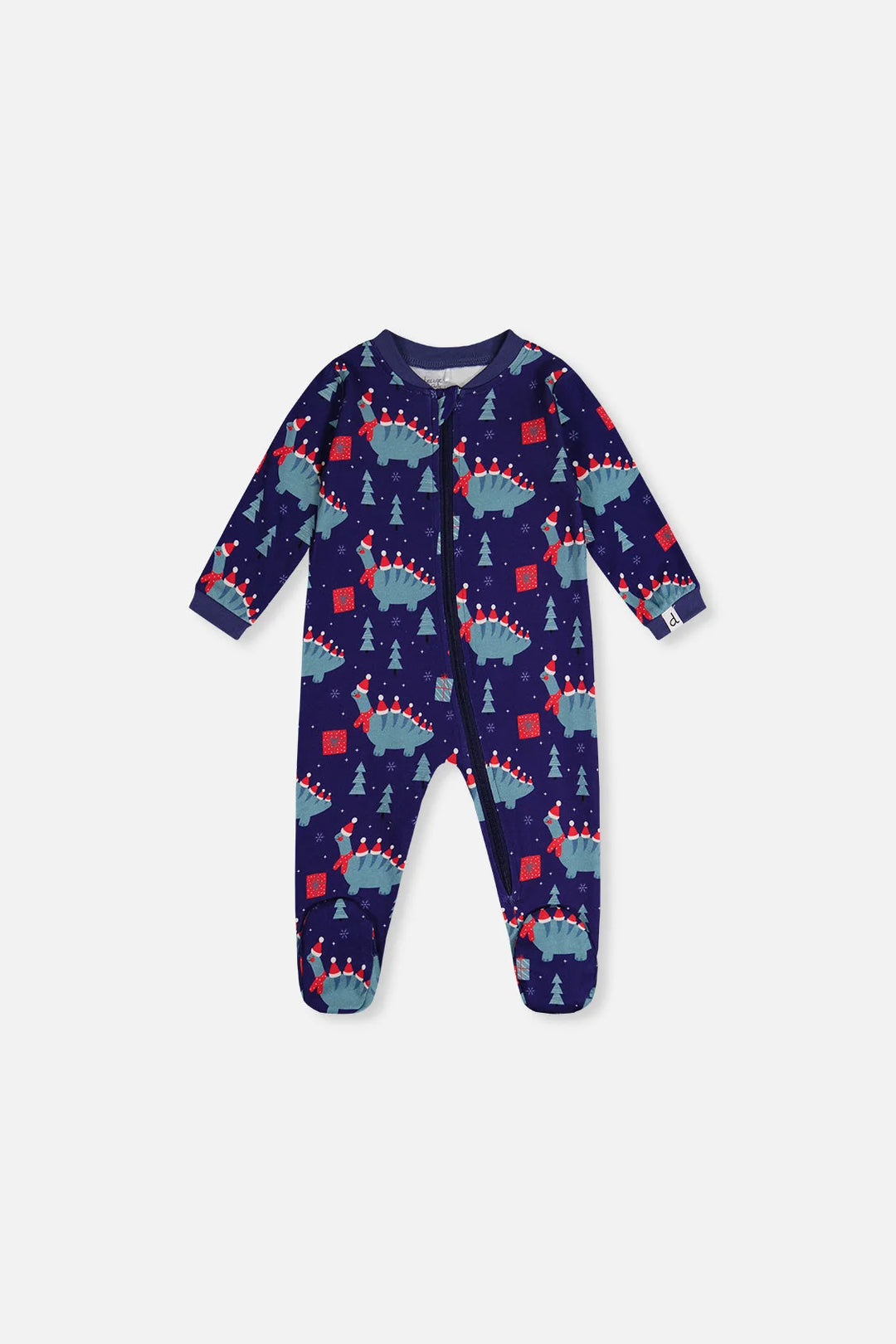 Deux Par Deux Organic Cotton One Piece Footed Pajama - Printed Christmas Dinos
