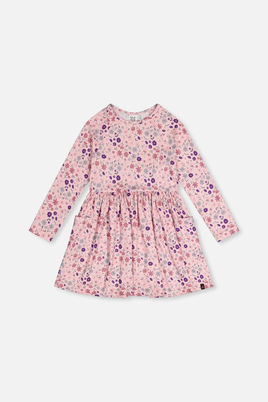 Deux Par Deux Long Sleeve Dress - Rose Printed Daisies