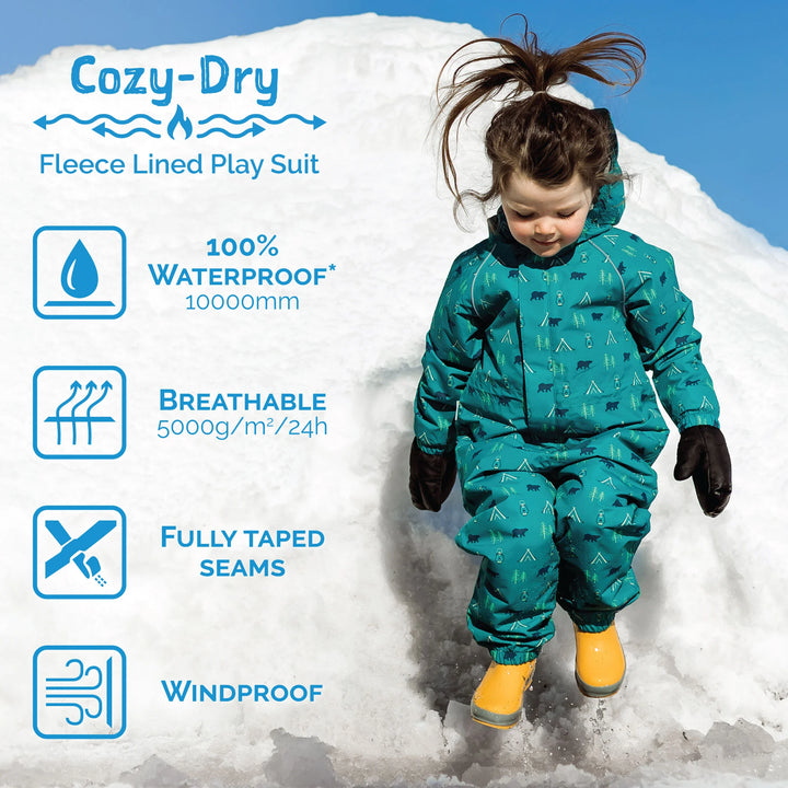 Jan &amp; Jul Cozy-Dry Fleece Rain Play Suit - Dark Spruce